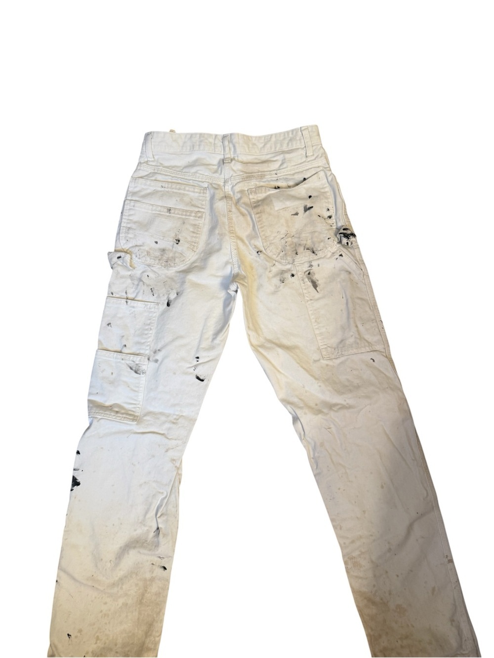 White Painter Carpenter Style Work Pants with Paint Splatter - Picture 7 of 9
